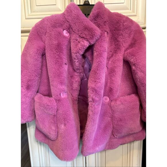 Crewcuts Girls Faux Fur Teddy Plush Double Breasted Coat Jacket Pink Size 6-7 - Picture 3 of 9